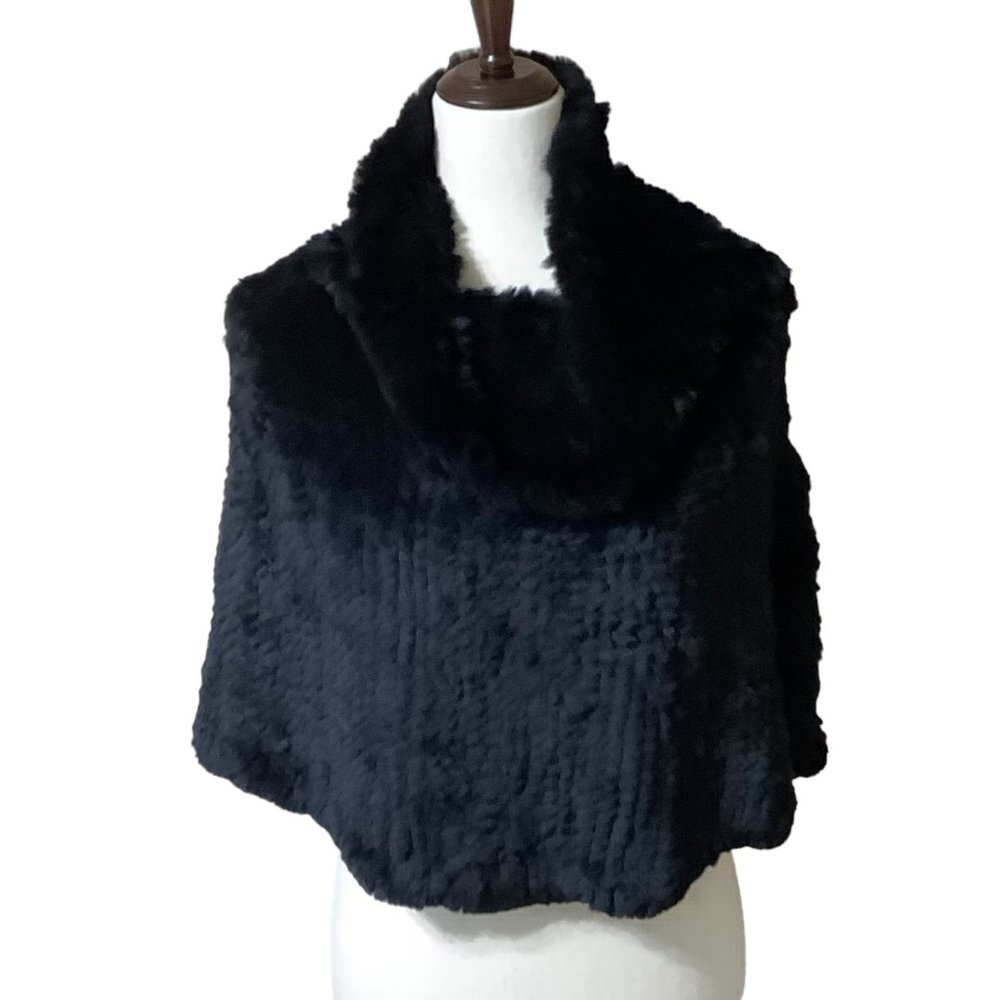 Sayami 100% Rabbit Fur Cape Poncho Women One Size S-M-L Black Soft Cowl Neck‎